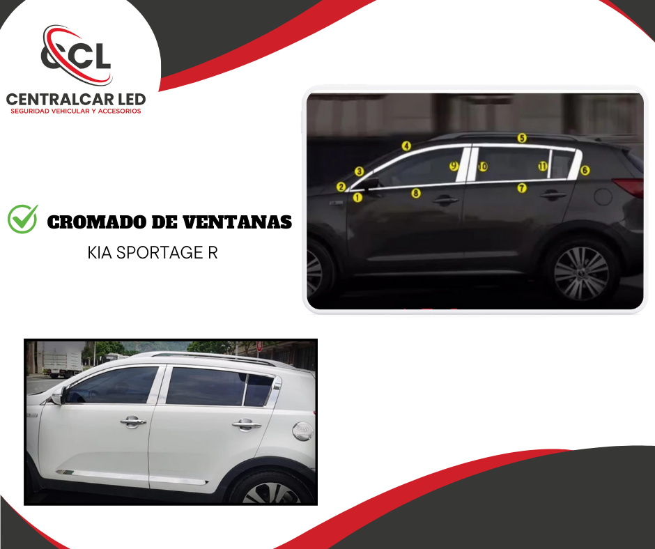 KIT de cromados inoxidable, marco de ventanas KIA SPORTAGE R 2013 (11pcs)