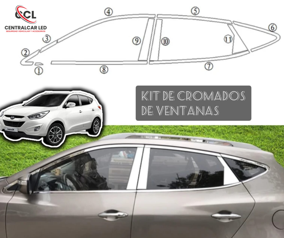 KIT de cromados inoxidable, marco de ventanas Hyundai ix35 tucson 2013 (11pcs)